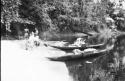 Expedition canoes at evening time.