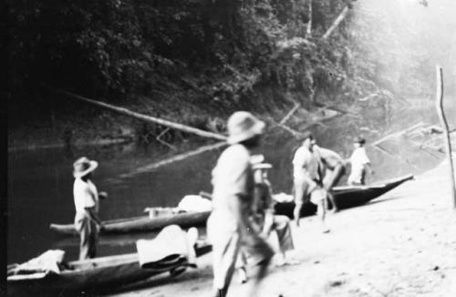 Expedition canoes at evening time.