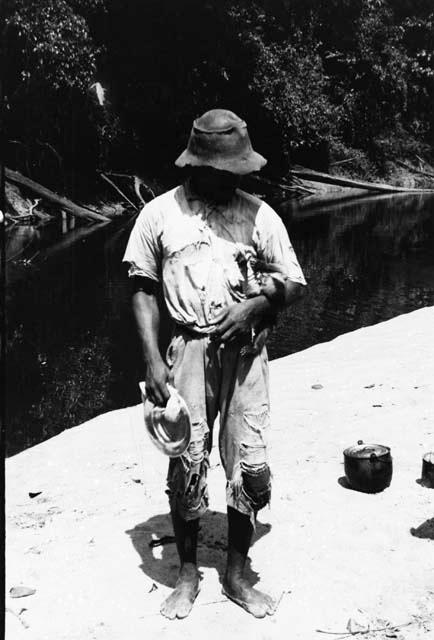 Views of Barama River at low water showing expedition boat at various stages of difficulties