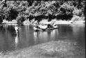 Views of Barama River at low water showing expedition boat at various stages of difficulties