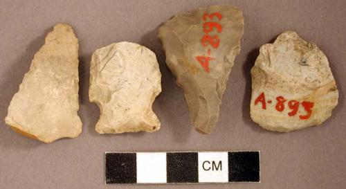 Chipped stone, triangular projectile points and scrapers