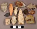 Chipped stone, projectile points, broken bifaces, scraper