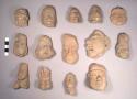 14 pottery figurine heads - pre-Classic, probably Los Chancas Phase