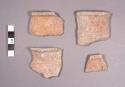 4 monochrome ware sherds from bowls with straight or rounded sides & rims