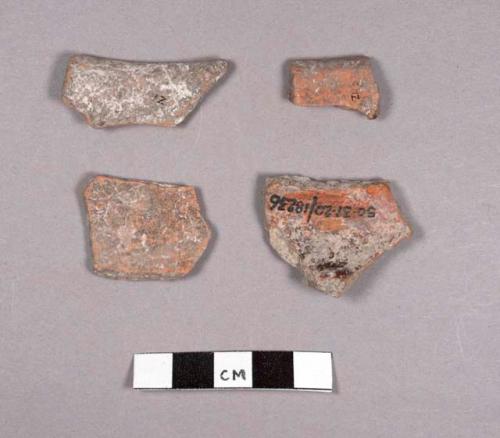 4 red ware sherds from small incurving bowls