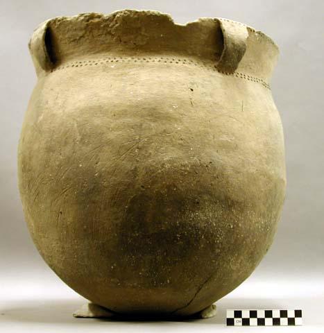 Ceramic vessel, 4 handles, punctate pattern at base of neck