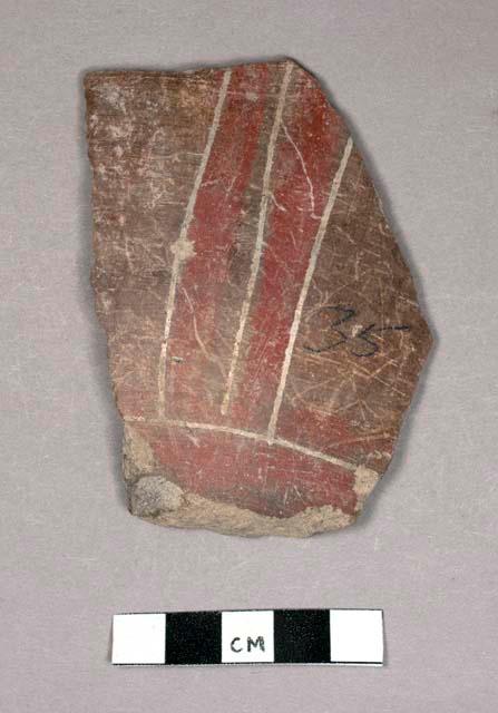 Red on brown ware, incised exterior, body sherd