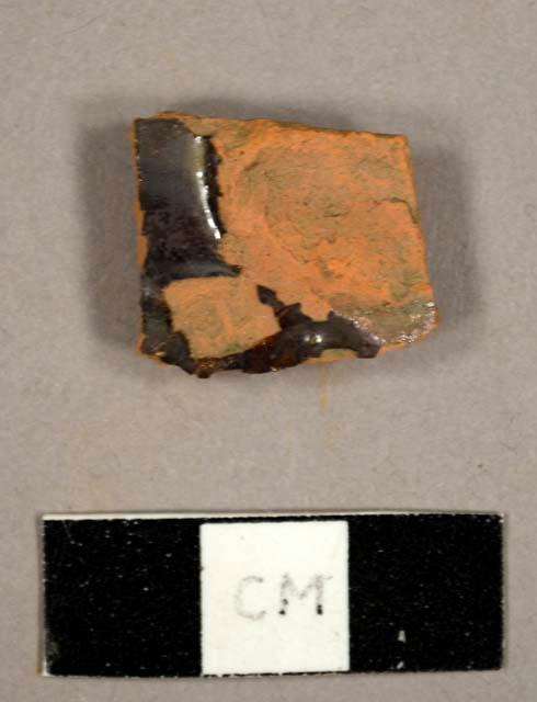 Redware sherd with black, lustrous glaze, possibly Jackfield-type ware