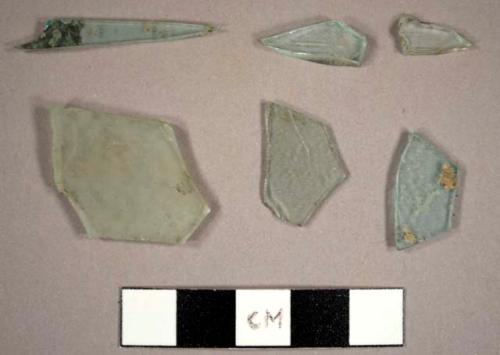 Flat glass fragments, including colorless and aqua fragments