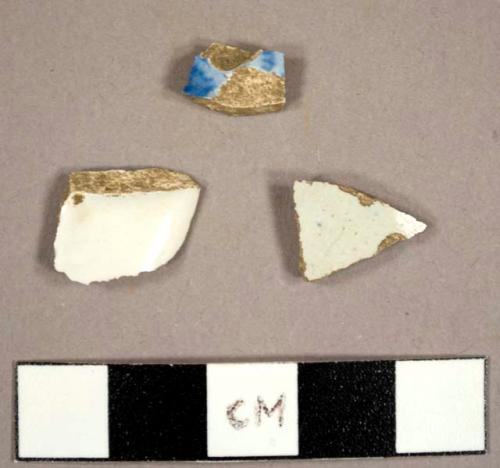 Pearlware sherds, including one with blue on blue decoration on exterior