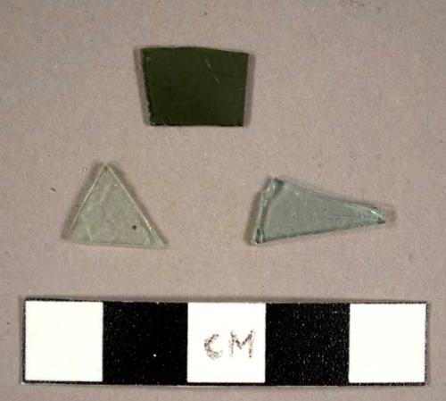 Aqua and olive green flat glass fragments