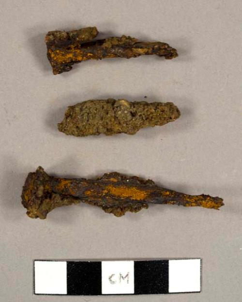 Nails and nail fragments, including at least one handwrought