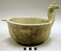 Ceramic effigy bowl, bird, tail broken off, uncatalogued sherds inside vessel
