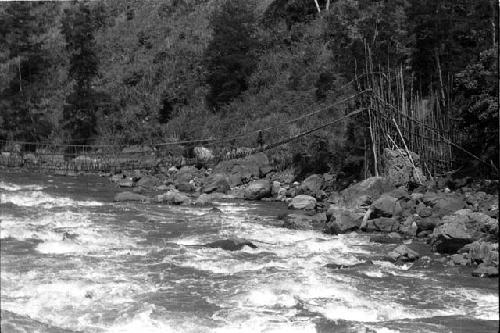 Swinging bridge across Baliem just below Gutima (Kurima) Police Post