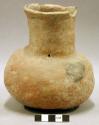 Ceramic vessel , long neck with flared rim, 3 broken feet
