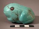 Fetish frog of light blue turquoise, white heart bead eyes