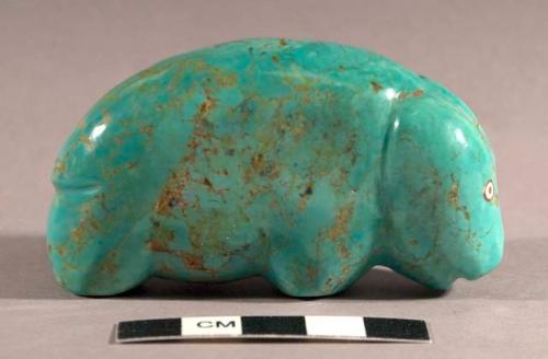 Fetish buffalo? of blue-green turquoise, white shell heishi eyes