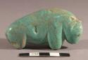 Fetish buffalo of light blue-green turquoise, abalone shell heishi eyes