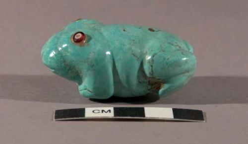 Fetish frog of light blue turquoise with white heart bead eyes