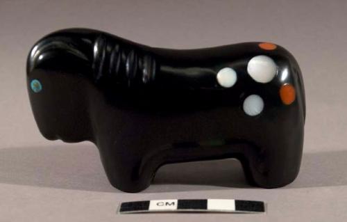 Fetish horse, jet with six mother of pearl spots and three coral spots; turquoise eyes