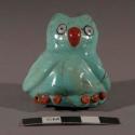 Fetish owl, turquoise with mother of pearl eyes, coral beak and six coral tube bead talons