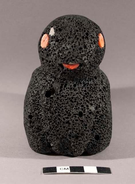 Fetish bird, lava concretion with spondylus shell bead eyes and coral tongue or beak