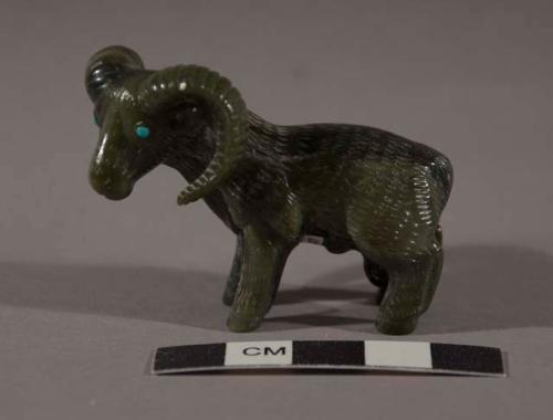 Fetish ram, dark green with turquoise eyes, finely carved