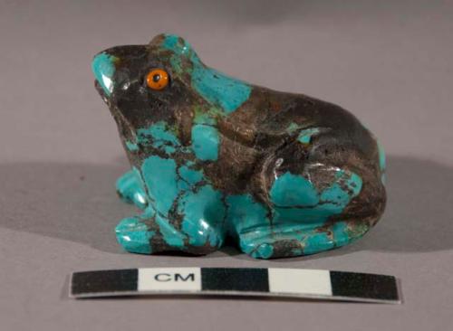 Fetish frog of turquoise with orange bead eyes