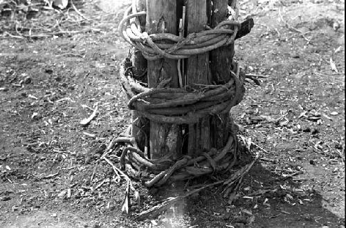 Karl Heider negatives, New Guinea; Magic luka placed at base of kaio