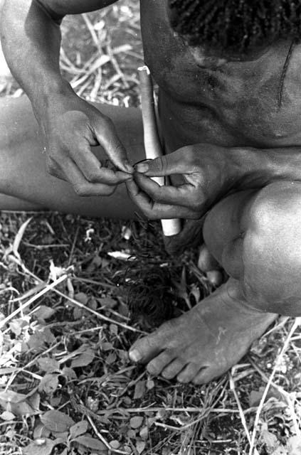 Karl Heider negatives, New Guinea; Man preparing tikil for spear