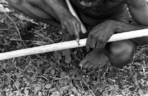 Karl Heider negatives, New Guinea; Wax rubbed on spear