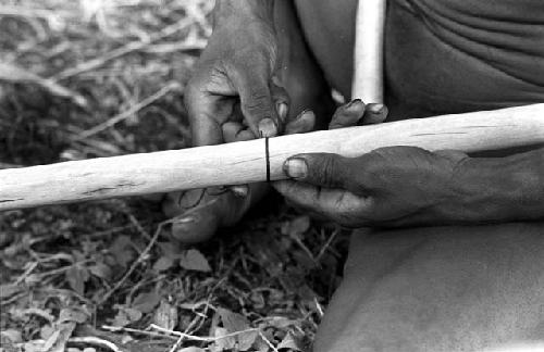 Karl Heider negatives, New Guinea; Tikil wrapped around spear