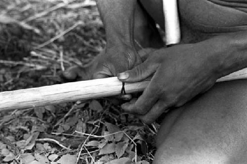 Karl Heider negatives, New Guinea; Tikil wrapped around spear