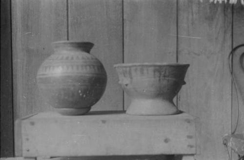 Lost color jar and crude lost color "mortar"; from same grave (Boquete)