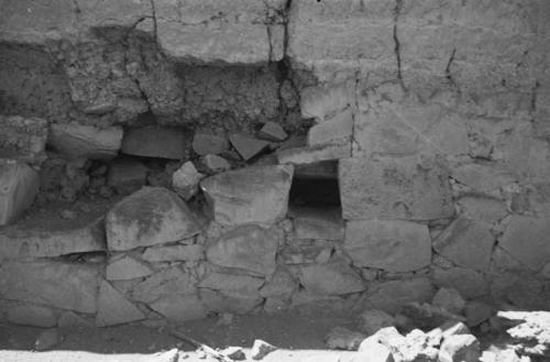 Hacienda Macas -- Site B: water conduit in wall of a house, fed from irrigation ditch above