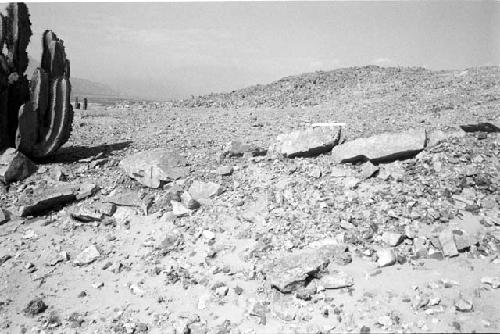 West wall of large flat terrace east of upper adobe platform at Site 93