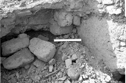 Adobe brick wall abutting mud-plastered wall at Site 133