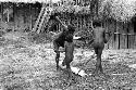 Boys splitting wood