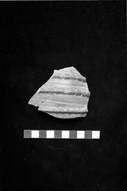 Sherd with red slip applique ribs with punctates from Site 128