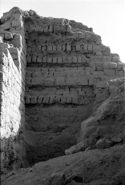 Detail near bottom of east wall of Huaqueo A at Site 128