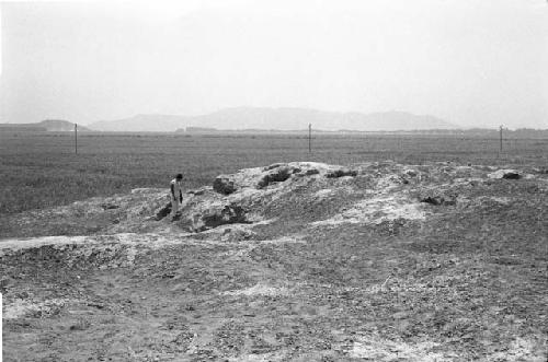 Exposed masonry on top of huaca at west end of Site 124