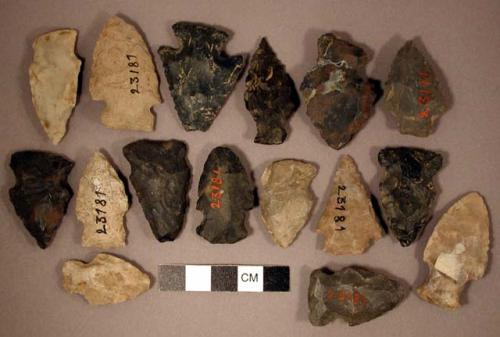 Chipped stone, projectile points, stemmed, side-notched, and corner-notched