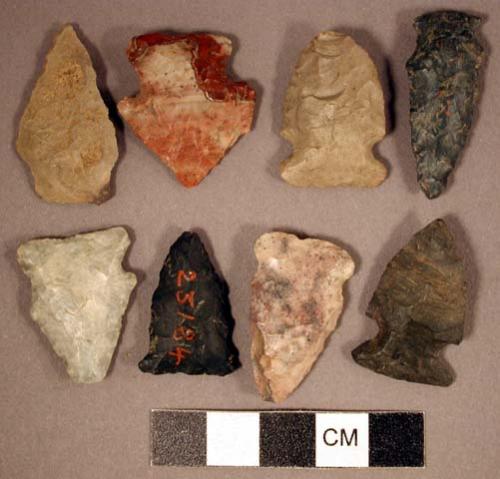 Chipped stone, projectile points, corner-notched, side-notched, and stemmed