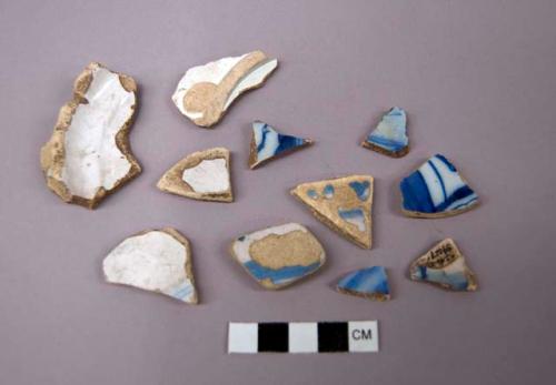 Ceramic, coarse and refined earthenware, blue painted tin glazed body and base sherds and pearlware base sherd