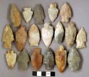 Chipped stone, projectile points, stemmed and corner-notched