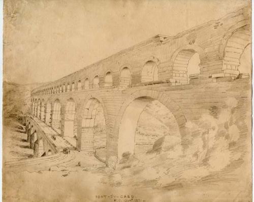 Pencil drawing, "Pont du Gard"