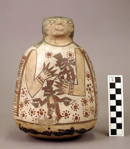 Female human effigy bottle; two figures painted on front of body