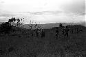 Men in a line at the rear of the battle, watching the battle