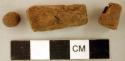 Coarse earthenware sherds, possible figurine sherds, two cylindrical sherds crossmend, one round object