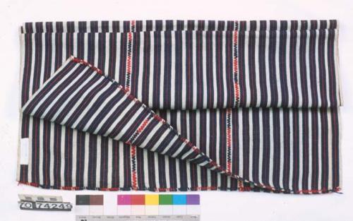 Skirts, woven, linen and cotton, blue red brown and yellow striped designs